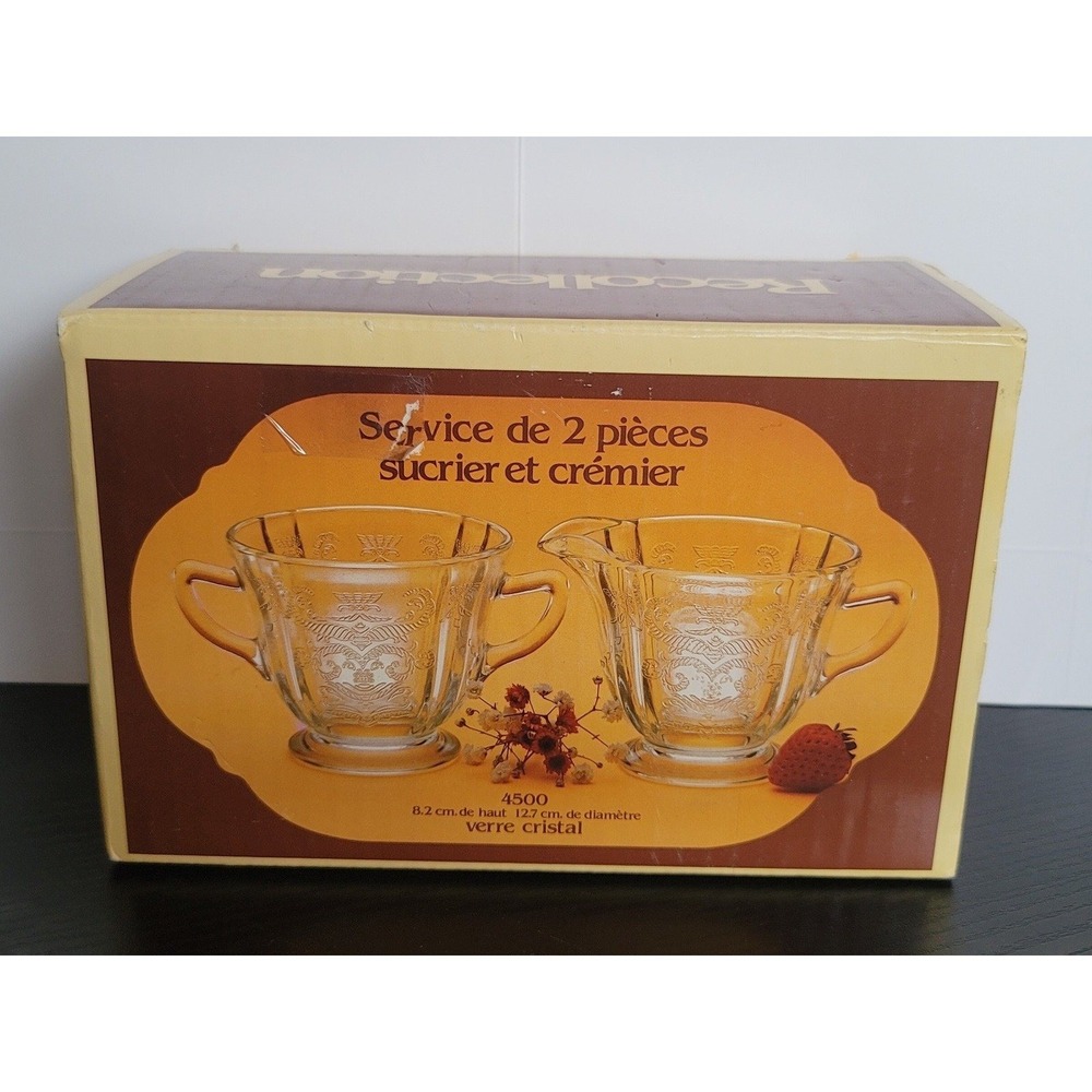 Recollection Cream and Sugar Set Embossed Glass Sugar Bowl Creamer Set Vintage